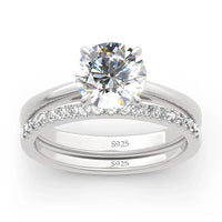 Bridal Moissanite Ring Set, Silver 925 Solitaire