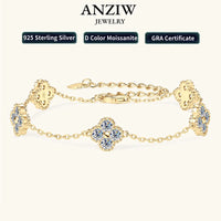 New Moissanite Silver Flower Clover Bracelet