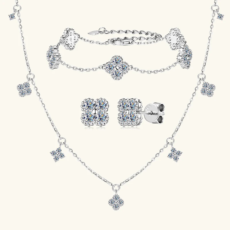Moissanite Jewellery Clover x Flower 3 in 1 Set