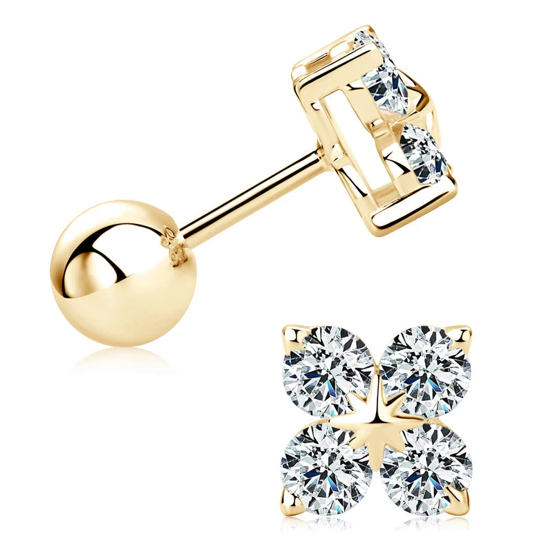 Flower & Clover Moissanite Stud Earrings 925 Sterling Silver