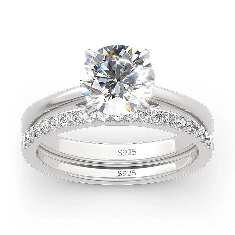 Bridal Moissanite Ring Set, Silver 925 Solitaire