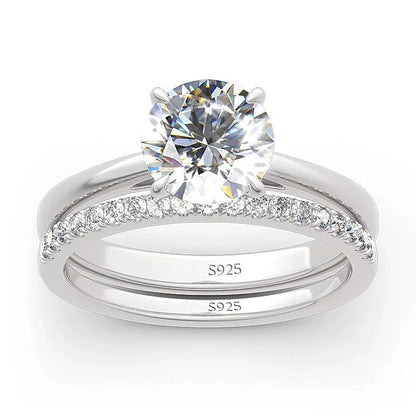 Bridal Moissanite Ring Set, Silver 925 Solitaire