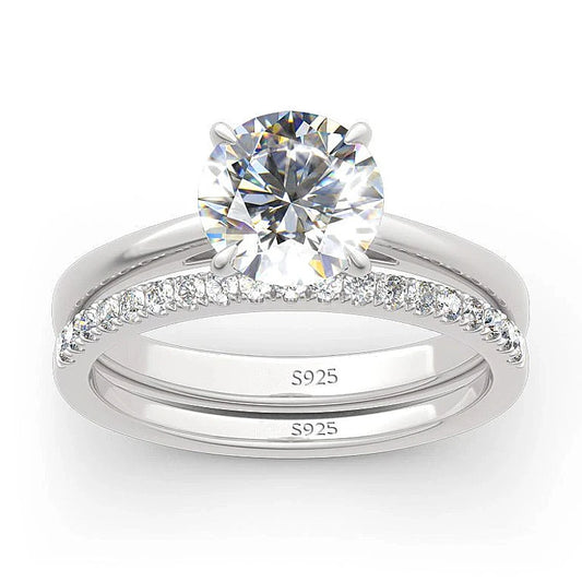 Bridal Moissanite Ring Set, Silver 925 Solitaire