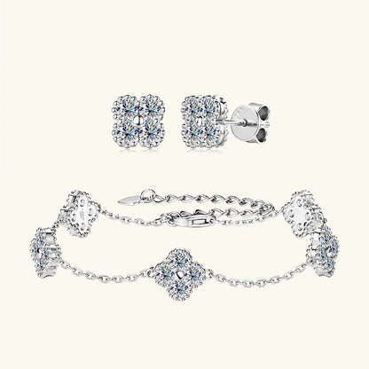 Moissanite Jewellery Clover 2 Piece Set (Bracelet & Earrings)