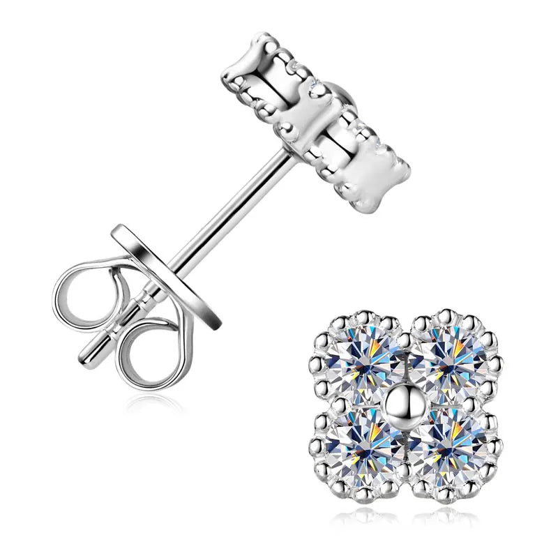 Flower & Clover Moissanite Stud Earrings 925 Sterling Silver
