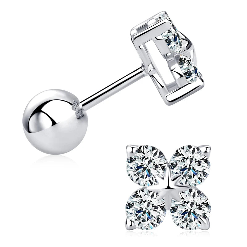 Flower & Clover Moissanite Stud Earrings 925 Sterling Silver