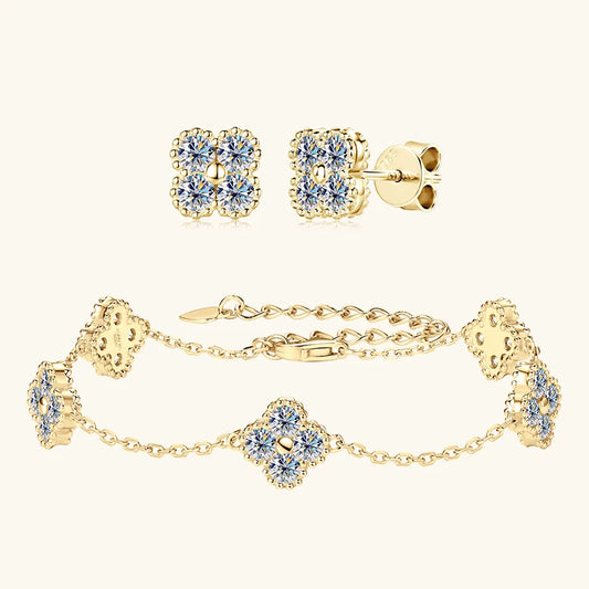 Moissanite Jewellery Clover 2 Piece Set (Bracelet & Earrings)