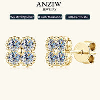 Flower & Clover Moissanite Stud Earrings 925 Sterling Silver