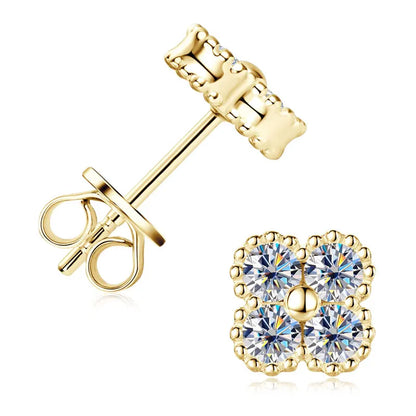 Flower & Clover Moissanite Stud Earrings 925 Sterling Silver