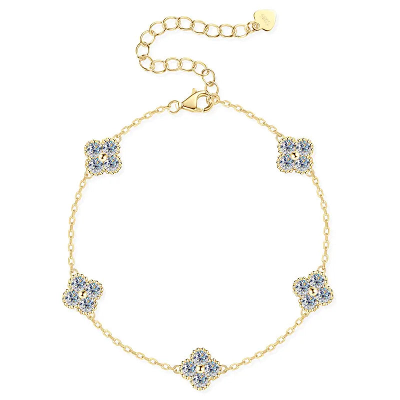New  Moissanite Silver Flower Clover Bracelet