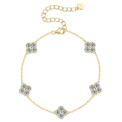 New  Moissanite Silver Flower Clover Bracelet