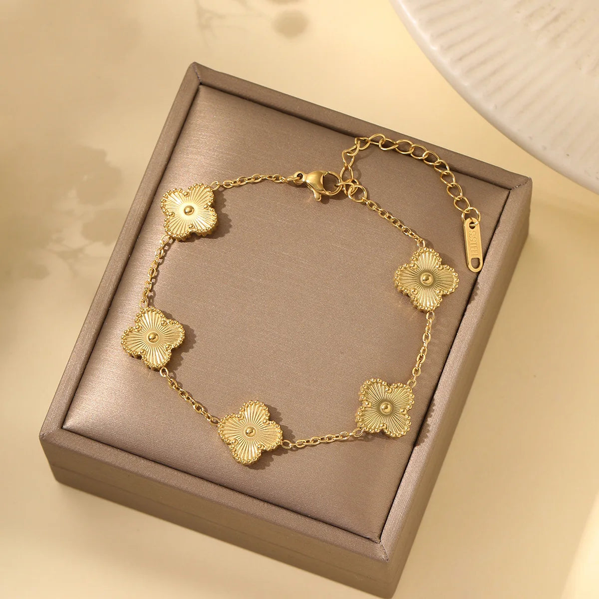 Stainless Steel Leaf Flower Bracelet