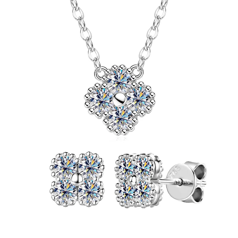 Moissanite Jewellery Clover 2 Piece Set (Necklace & Earrings)