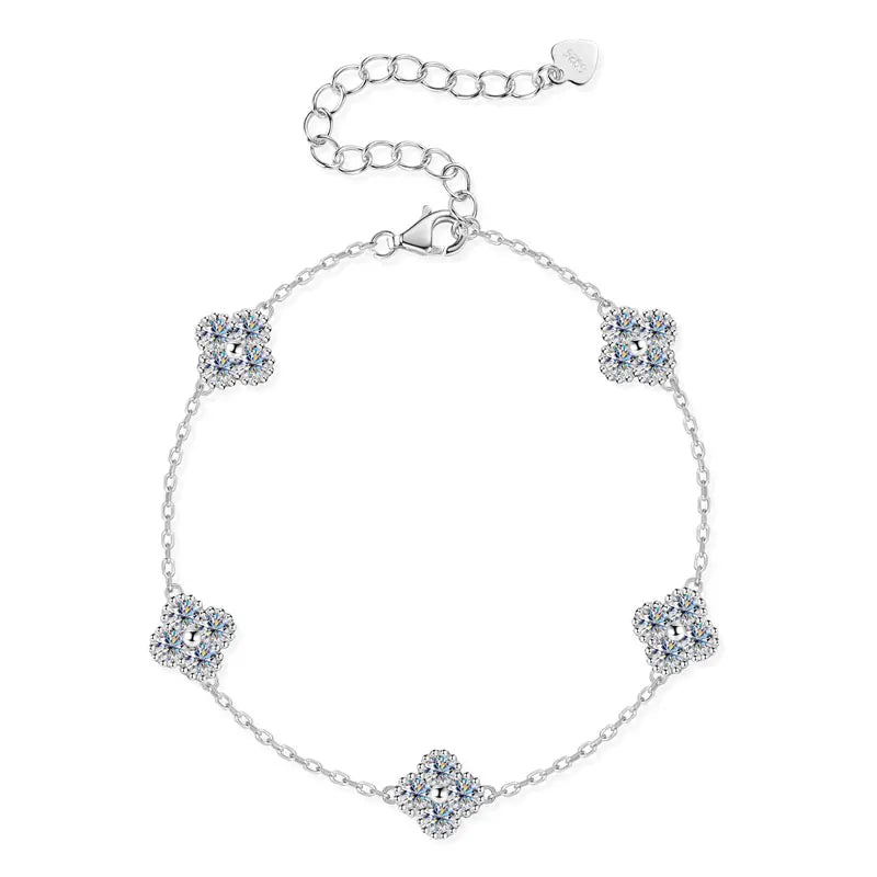 New  Moissanite Silver Flower Clover Bracelet
