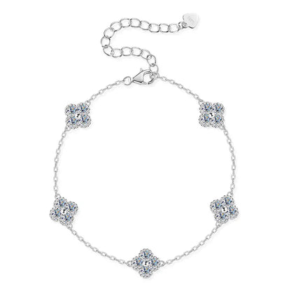 New  Moissanite Silver Flower Clover Bracelet