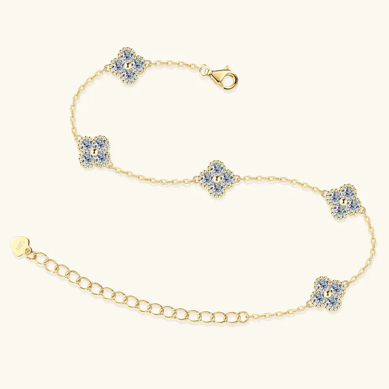 New  Moissanite Silver Flower Clover Bracelet