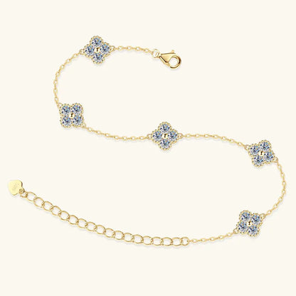 New  Moissanite Silver Flower Clover Bracelet