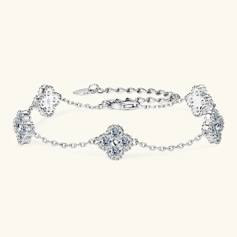 New  Moissanite Silver Flower Clover Bracelet