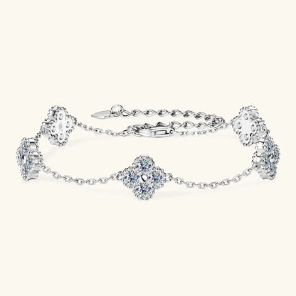 New  Moissanite Silver Flower Clover Bracelet