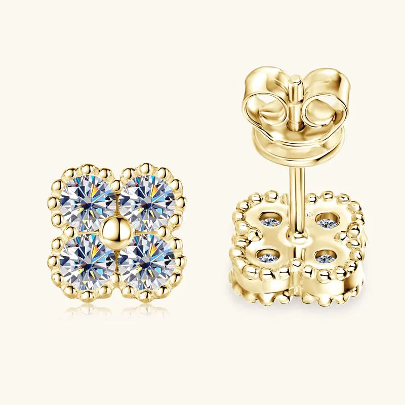 Flower & Clover Moissanite Stud Earrings 925 Sterling Silver