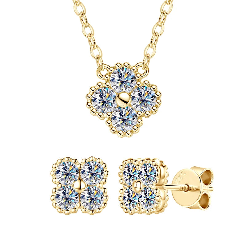 Moissanite Jewellery Clover 2 Piece Set (Necklace & Earrings)