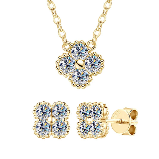 Moissanite Jewellery Clover 2 Piece Set (Necklace & Earrings)